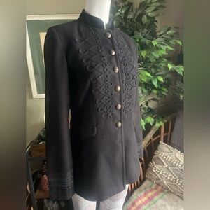 Free Generation Black Military Style Jacket with Embroidered Details